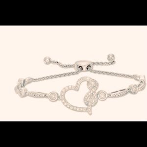 I Promise Diamond Tilted Heart with Infinity Bolo Bracelet Sterling Silver